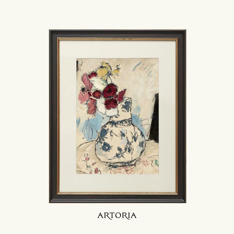 Regency Abstract Vintage Floral Oil Painting Print | Hollywood Regency Still Life Poster ...