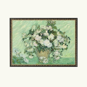 ヴィンセント・ヴァン・ゴッホのバラの絵画 | 静物画の花のポスタープリント | モダンな淡いグリーンの装飾 | ウォールアート | グランドミレニアルトレンドのホームデコレーション