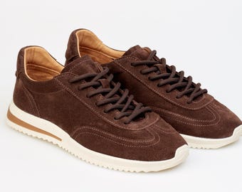 Braune Wildleder Turnschuhe, Frauen Turnschuhe, Schuhe mit weicher Sohle, Lässige Wanderschuhe, Laufen Slow Fashion Schuhe, Bequeme Streetwear