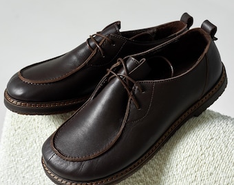 Anatomical Brown Lace-Up Footwear, Warm Fleece Lined Flats, Handmade Comfort Lace-Up Footwear, Winter Ballet Flats, Handmade Women's Shoes