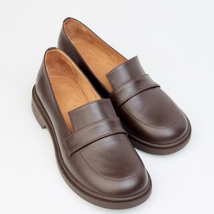 Classic Brown Slip-On Loafers, Comfortable Chocolate Footwear, Elegant Brown Uniform Slip-Ons