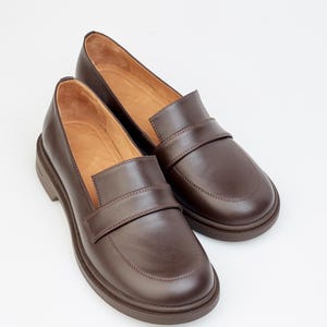 Classic Brown Leather Loafers for Woman, Elegant Slip On Office Shoes, Genuine Leather Comfort Shoes, Smart Casual Loafers, Every Day Flats