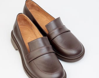 Mocasines de piel marrón para mujer, zapatos de oficina clásicos y elegantes, cómodos, informales y para el día a día.
