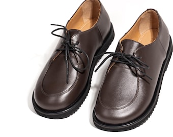 Zapatos de cuero marrón hechos a mano, zapatos de vestir anatómicos clásicos, zapatos de trabajo cómodos para el día a día, calzado de cuero natural, zapatos descalzos