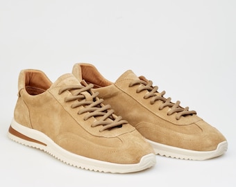 Zapatillas de ante beige para mujer, cómodas para caminar, calzado informal de moda, deportivas con cordones color canela, zapatillas deportivas neutras