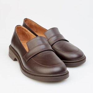 Classic Brown Leather Loafers for Woman, Elegant Slip On Office Shoes, Genuine Leather Comfort Shoes, Smart Casual Loafers, Every Day Flats