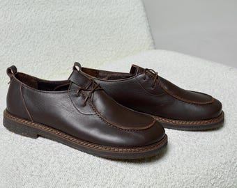 Anatomische bruine winterschoenen, warm gevoerd schoeisel, leren winterloafers, gezellige fleece loafers, bruine oxfords dames, zacht gevoerde schoenen