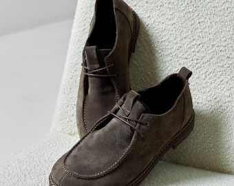 Grey-Brown Suede Anatomic Shoes, Handmade Anatomic Flats, Leather Comfort Shoes, Everyday Casual Walking Shoes, Soft Sole Footwear