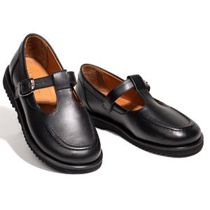 Women’s Black Leather Mary Jane Shoes, Handmade T-Bar Flats, Comfortable Everyday Footwear, Genuine Leather Shoes