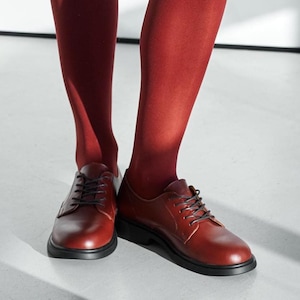 Burgunder-Leder-Derby-Schuhe für Damen, handgefertigter Oxford-Stil, klassische Freizeitschuhe, Büro-Outfit-Schuhe, Damen-Leder-Oxford-Schuhe