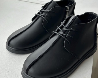 Botas anatómicas de piel negra, zapatos de invierno para mujer, calzado con forro de franela o piel, botas con suela de goma, zapatos anatómicos de piel