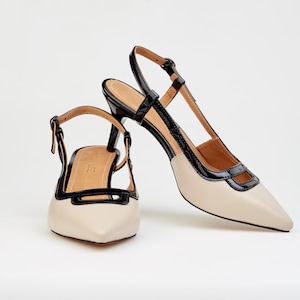 Beige Women’s 6 cm Stiletto Kitten Heels, Slingback Pumps, Pointed Toe Stiletto Heels, Adjustable Slingback Strap, Elegant Bridal Footwear