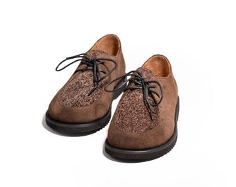 Zapatos de ante marrón chocolate, botas con cordones hechas a mano para mujer, zapatos Oxford forrados en piel natural, calzado cómodo para el día a día.