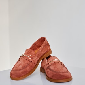 Women's Terracotta Suede Loafers, Comfort and Stylish Shoes for Daily use, Casual wardrobe, Summer Leather Moccasins, Classic Women Loafers