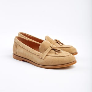 Classic Leather Loafers Beige, Women’s Suede Slip-on Loafers, Casual Suede Flats, Driving Shoes, Comfortable Moccasins, Neutral Women Flats