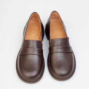 Classic Brown Leather Loafers for Woman, Elegant Slip On Office Shoes, Genuine Leather Comfort Shoes, Smart Casual Loafers, Every Day Flats