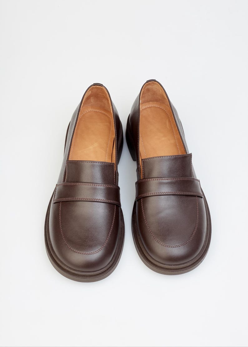 Classic Brown Leather Loafers for Woman, Elegant Slip On Office Shoes, Genuine Leather Comfort Shoes, Smart Casual Loafers, Every Day Flats