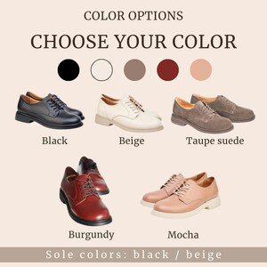 Women’s Derby Shoes, Classic Casual Leather Shoes, Cream Oxford Shoes, Lace-Up Low Heel Derby Shoes, Comfortable Office Footwear image 5