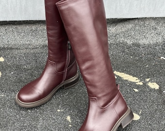 Botas altas de cuero para mujer, calzado casual hasta la rodilla, botas marrones estilo equitación, zapatos para otoño, botas altas casuales para mujer