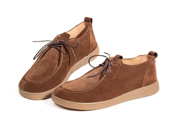 Handmade Suede Leather Shoes, Women’s Walking Shoes, Comfortable Everyday Flats, Cocoa Brown
