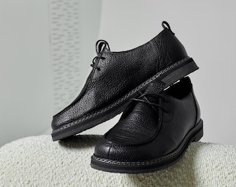 Black Leather Anatomic Shoes, Warm Fleece Lined Flats, Handmade Comfort Lace-Up Footwear, Winter Warm Ballet Flats, Handmade Women's Shoes