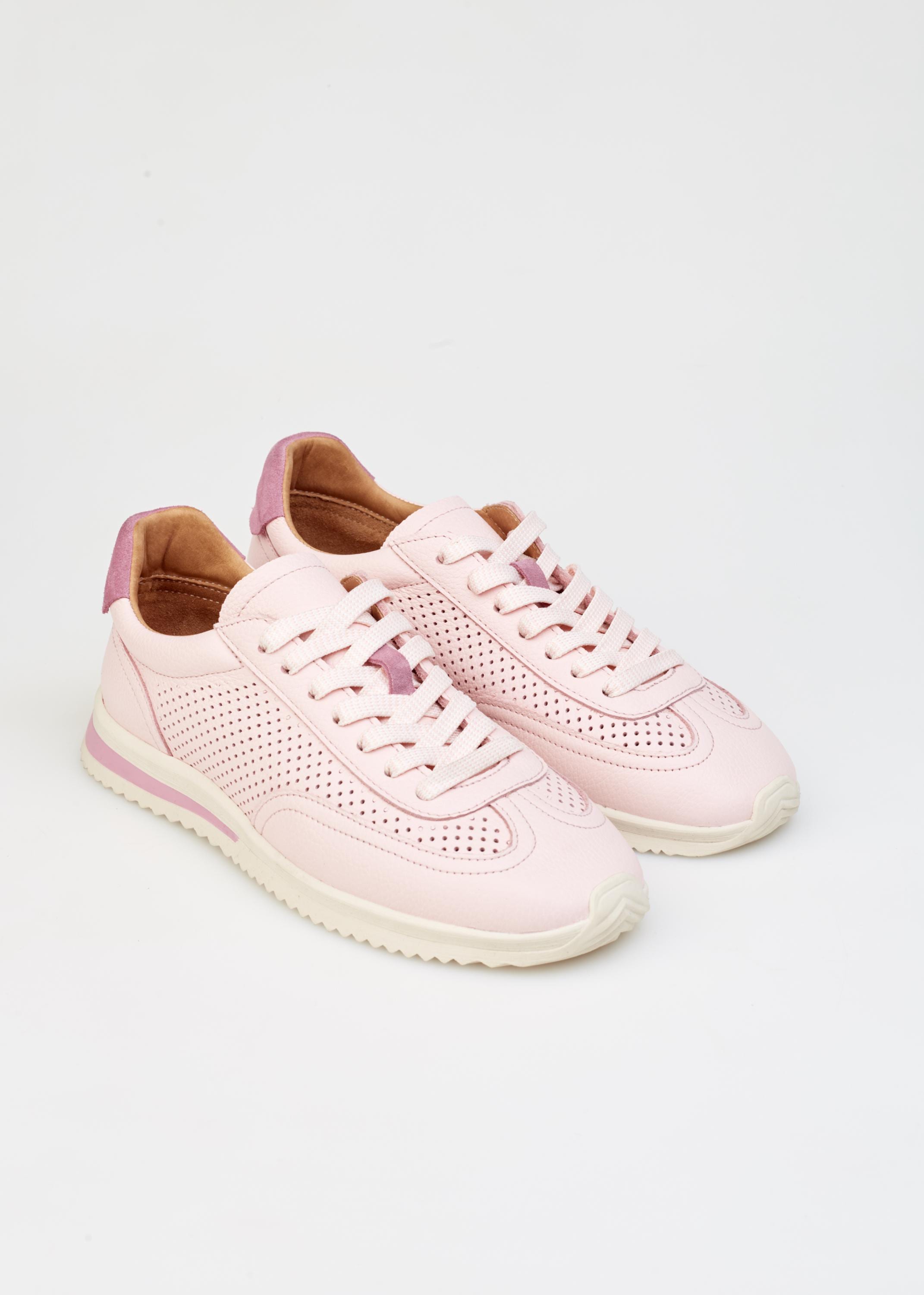 Pink Sneakers for Women, Casual Leather Walking Shoes, Women's Comfy Trainers, Lace-Up Flat Shoes, Casual Walking Soft Sole Flats