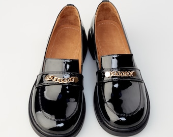 Black Patent Leather Loafers, Classic Elegant Shoes for Women, Genuine Leather Slip Ons for Everyday, Comfort Stylish Casual Footwear