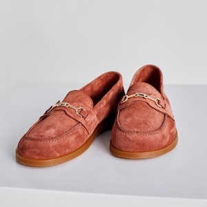 Terracotta Suede Loafers, Comfort and Stylish Shoes for Daily use, Women&#39;s Casual wardrobe, Summer Leather Moccasins, Classic Women Loafers