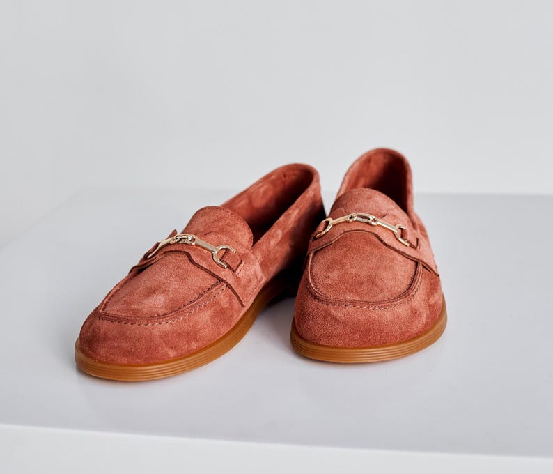 Women's Terracotta Suede Loafers, Comfort and Stylish Shoes for Daily use, Casual wardrobe, Summer Leather Moccasins, Classic Women Loafers