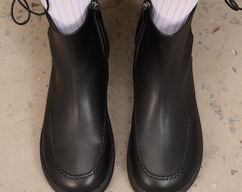 Stivaletti alla caviglia da donna in pelle nera, stivali anatomici con fodera in pile, suola flessibile, stivali autunnali