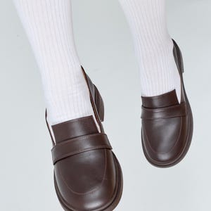 Classic Brown Leather Loafers for Woman, Elegant Slip On Office Shoes, Genuine Leather Comfort Shoes, Smart Casual Loafers, Every Day Flats