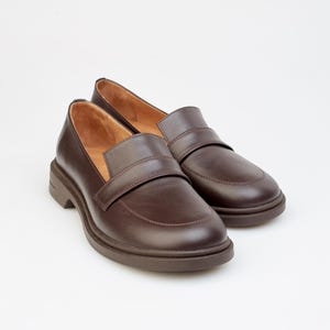 Classic Brown Leather Loafers for Woman, Elegant Slip On Office Shoes, Genuine Leather Comfort Shoes, Smart Casual Loafers, Every Day Flats