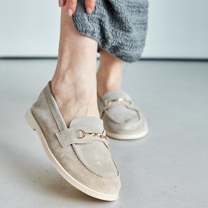 Beige Suede Women Leather Loafers, Handmade Barefoot Suede Shoes, Comfort Beige Moccasins, Stylish Summer Women Shoes, Comfort Casual Flats