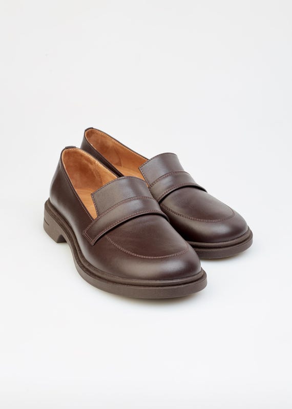 Classic Smart Loafers, Elegant Slip On Office Shoes, Casual Brown Leather Loafers for Women, Genuine Leather Comfort Shoes, Every Day Flats
