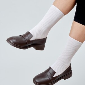 Classic Brown Leather Loafers for Woman, Elegant Slip On Office Shoes, Genuine Leather Comfort Shoes, Smart Casual Loafers, Every Day Flats