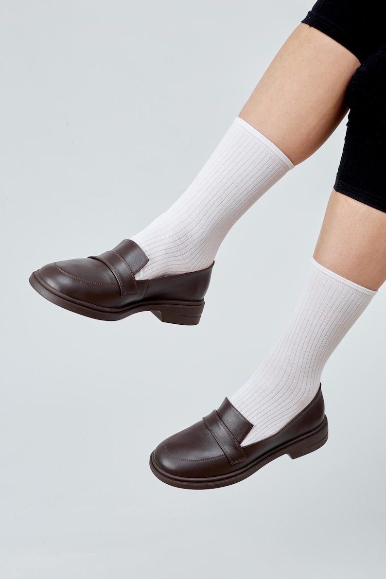 Classic Brown Leather Loafers for Woman, Elegant Slip On Office Shoes, Genuine Leather Comfort Shoes, Smart Casual Loafers, Every Day Flats