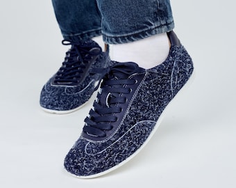 Baskets pour femmes en cuir suédé, Doublure en cuir naturel, Chaussures décontractées chics floues bleu marine, Look texturé chic, Chaussures confort à semelle souple