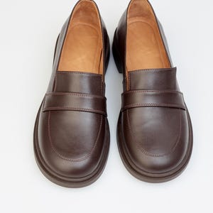 Classic Brown Leather Loafers for Woman, Elegant Slip On Office Shoes, Genuine Leather Comfort Shoes, Smart Casual Loafers, Every Day Flats