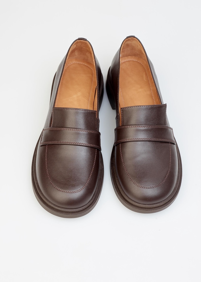 Classic Brown Leather Loafers for Woman, Elegant Slip On Office Shoes, Genuine Leather Comfort Shoes, Smart Casual Loafers, Every Day Flats