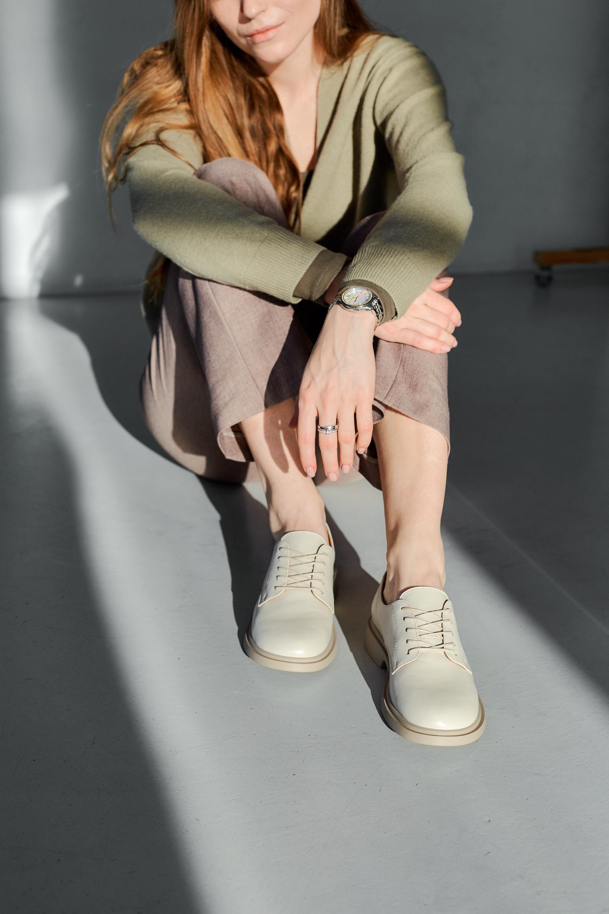 cream dress shoes for women Women's Cream Oxford Shoes, Classic Casual Leather Shoes, Lace-up Low Heel  Derby Shoes, Comfortable Office Footwear, Neutral Beige Flats
