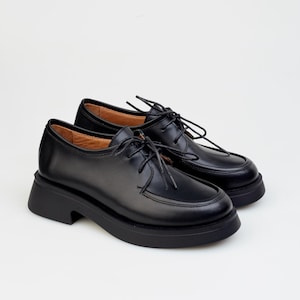 Women’s Black Leather Derby Shoes, Lace-up Oxford Loafers, Platform Sole Brogues, Formal Dress Flats, Office Footwear, Smart Casual Footwear