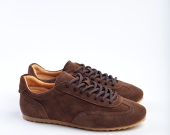 Brown Suede Everyday Sneakers, Comfortable Low‑Profile Shoes, Handcrafted Brown Suede Runners, Stylish Gift for Her, Perfect Casual Footwear