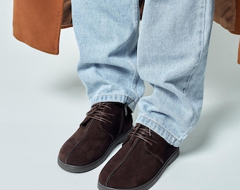 Brown Suede Women’s Winter Ankle Boots, Fur or Flannel Lined, Flexible Rubber Sole, Comfortable Warm Shoes