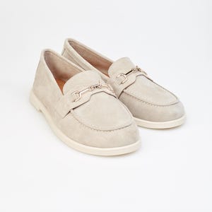 Stylish Beige Loafers, Handmade Women's Beige Suede Loafers, Comfortable Grounding Beige Moccasins, Classic Leather Women Shoes