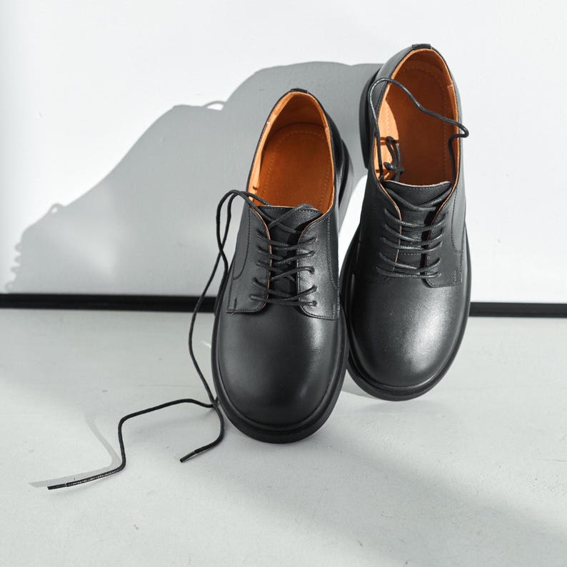 Woman's Black Leather Derby Shoes, Classic Elegant Shoes for Woman, Genuine Leather Shoes for Every Day, Lace-Up Comfort Minimalist Shoes