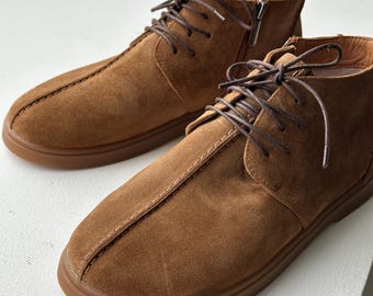 Zapatos de ante marrón con cordones, calzado casual para mujer, zapatos de piel suave para el día a día, botas de diseño minimalista, zapatos anatómicos de ante.