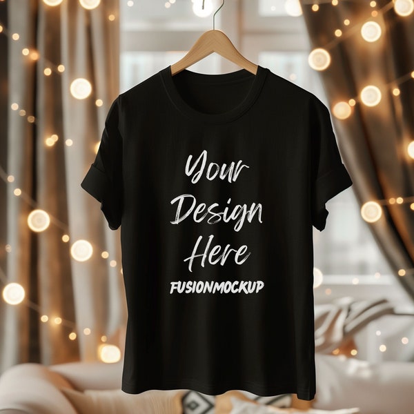 Bella Canvas 3001 Mockup | Bella Canvas 3001 Black T Shirt Mockup | Black T Shirt Mockup | Hanging Tshirt Mockup | Cool Tshirt Mockup