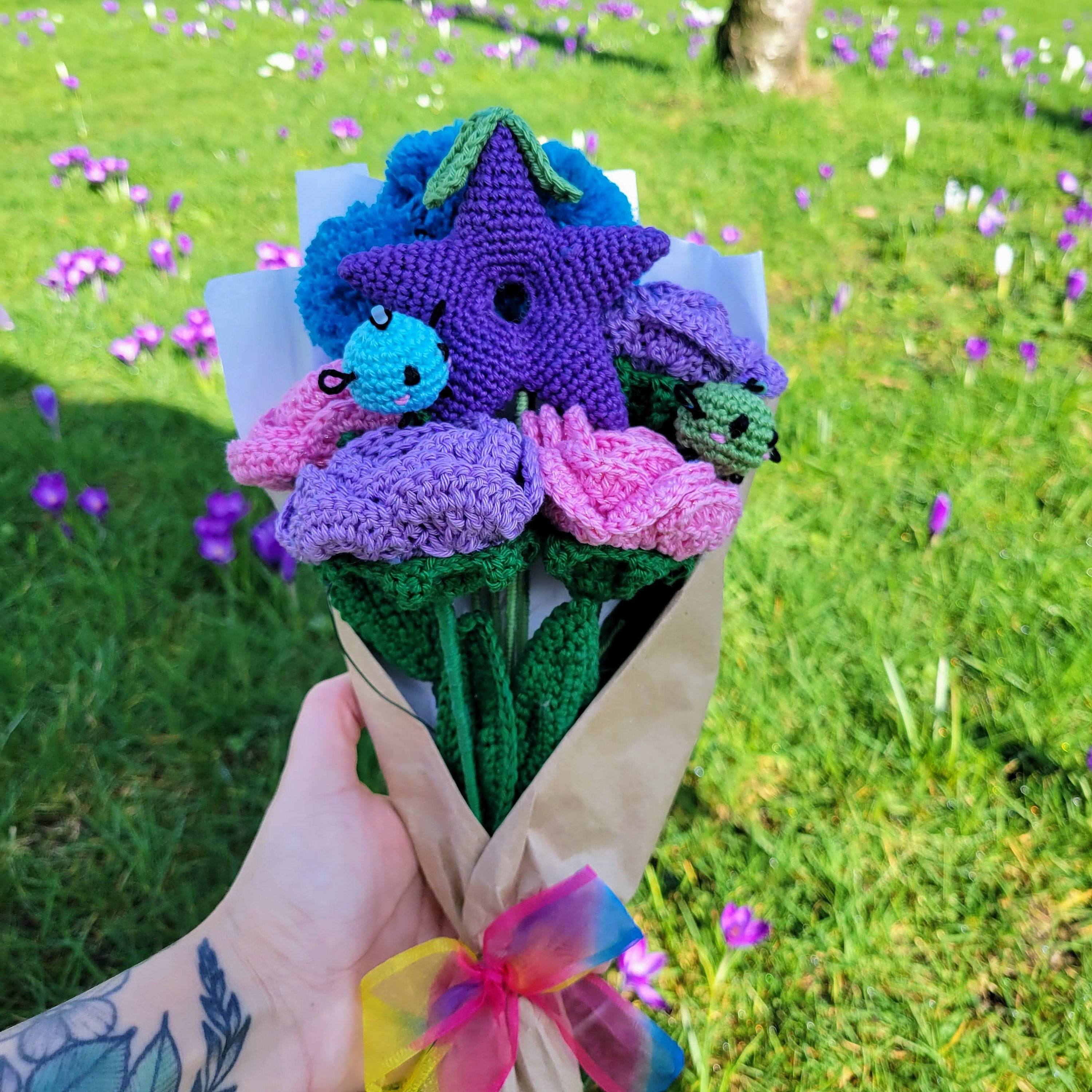 Stardrop and Fairy Rose Fantasy Bouquet Stardew Valley Theme Crocheted Flowers, Forever Bouquet