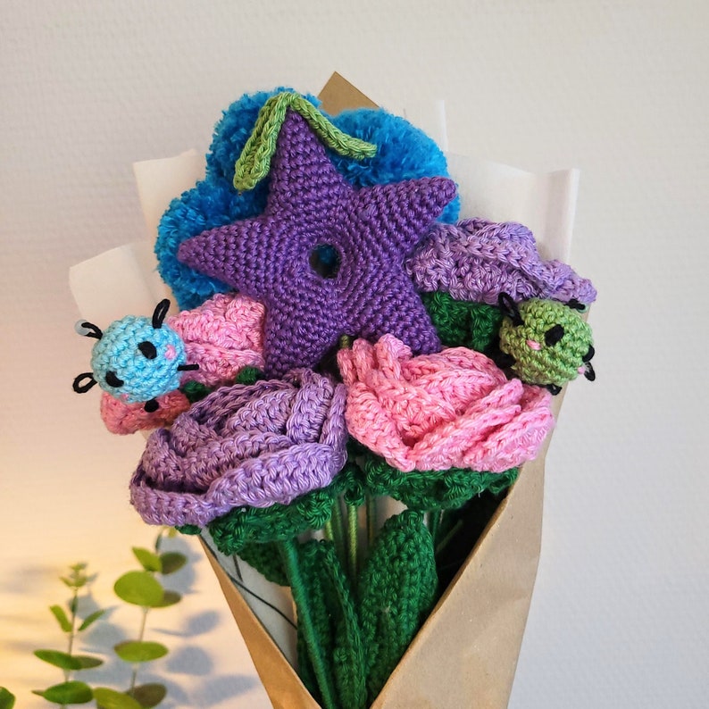 Stardrop and Fairy Rose Fantasy Bouquet Stardew Valley Theme Crocheted Flowers, Forever Bouquet