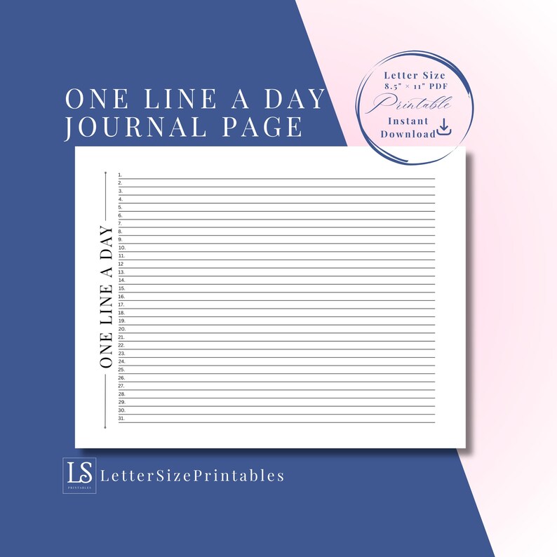 One Line a Day PDF Printable One Line a Day Journal Monthly Journal ...